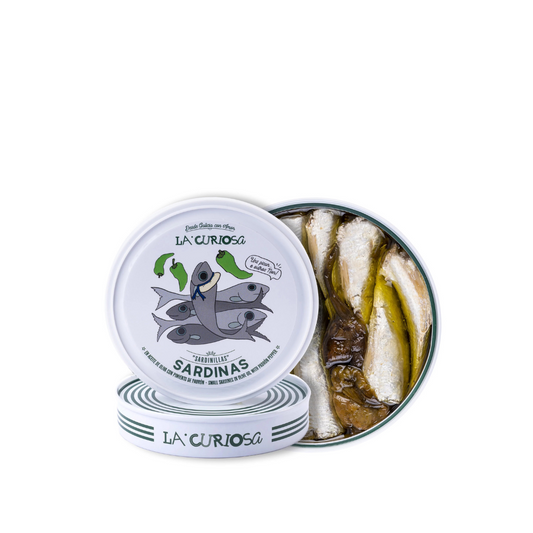 La Curiosa Sardines in Olive Oil with Padrón Peppers