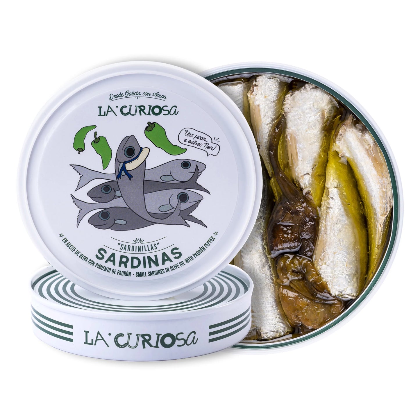 La Curiosa Sardinillas en Oli d'Oliva amb Pebrots de Padró